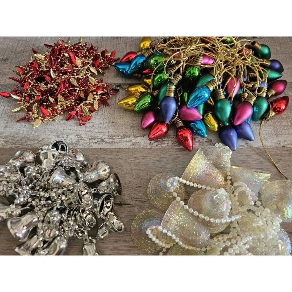 Vtg Garland Mixed Lot Iridescent Bells Silver Holiday Lights Christmas G21